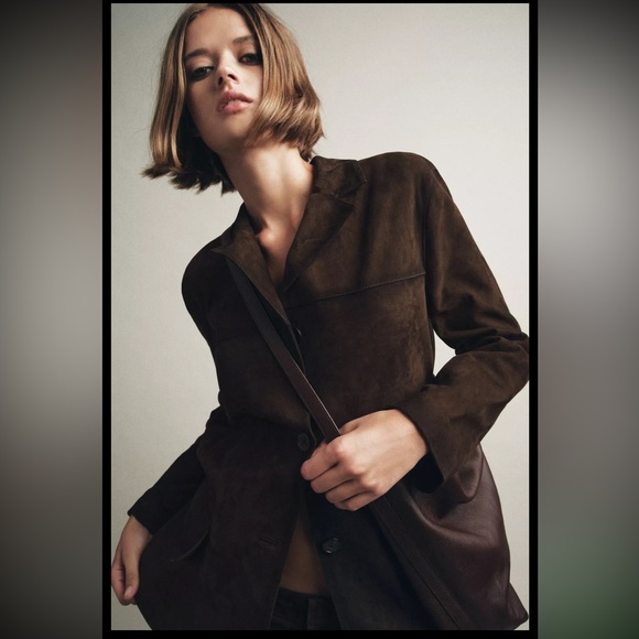 ZARA 100% SUEDE LEATHER BLAZER JACKET - Picture 7 of 12